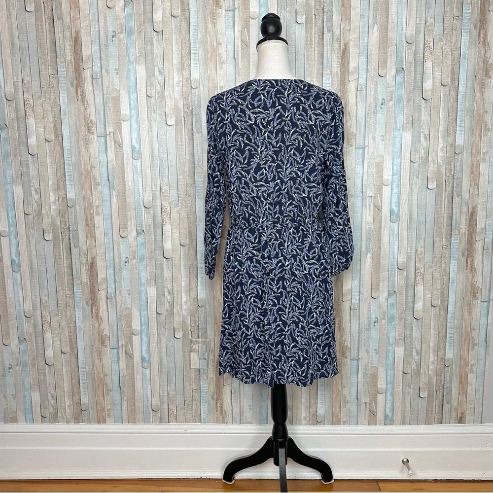 Draper James 6 Blue Fern Print Long Sleeve Peasant Blouson Dress‎ Mini